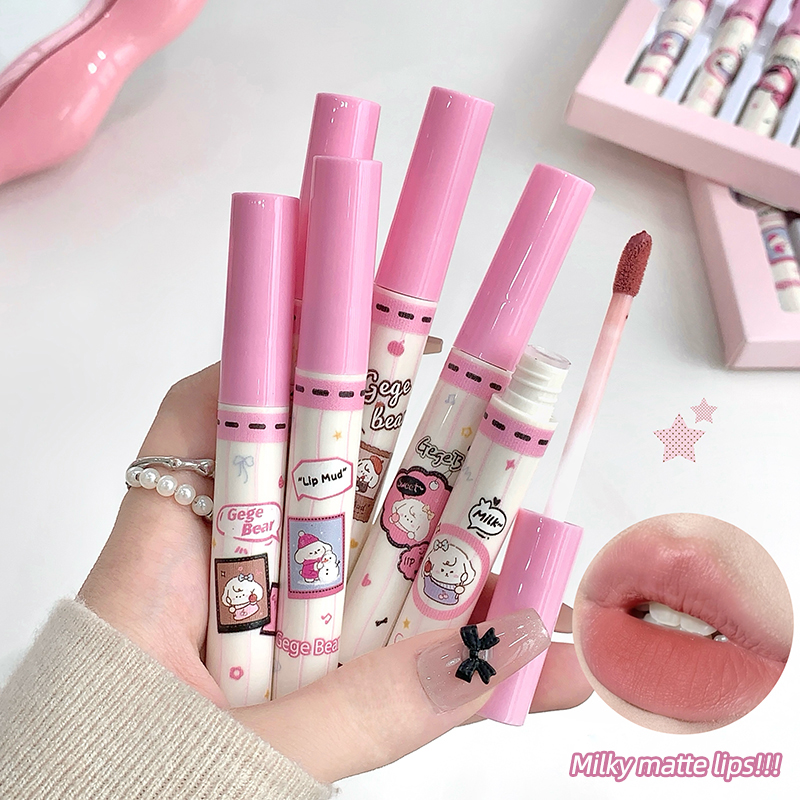 Matte Velvet Lip Tint Long Lasting - 게게베어 6종 벨벳 립 머드 세트,