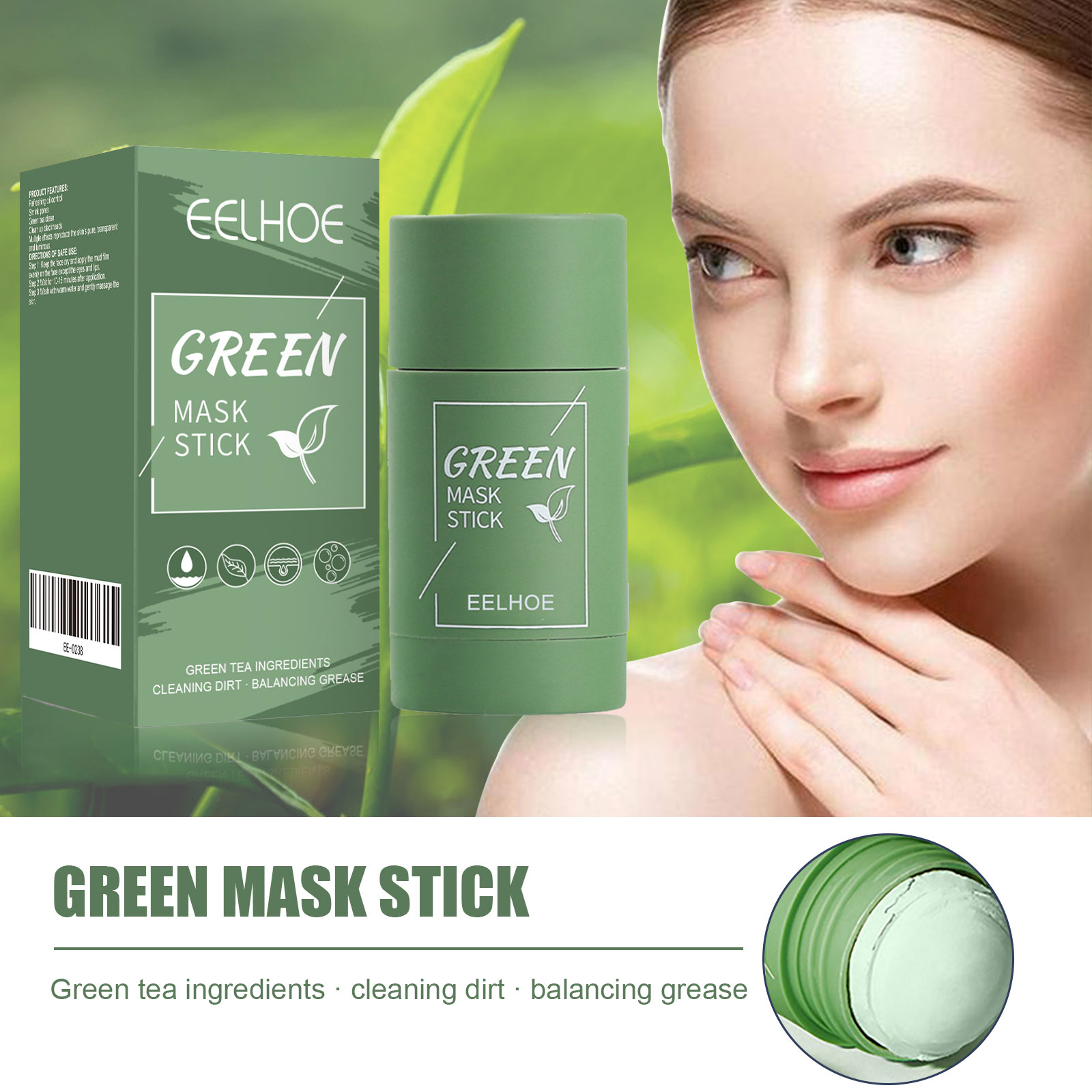 Green Tea Cleansing Clay Mask - 녹차 고체 마스크 스틱 - 딥