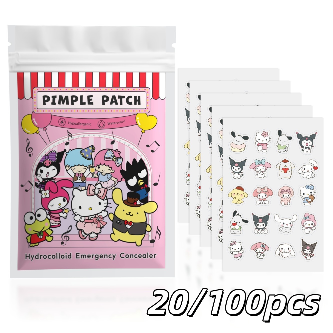 Hydrocolloid Pimple Patch - 20/100pcs 헬로 키티 하이드로콜로이드 여드름 패치