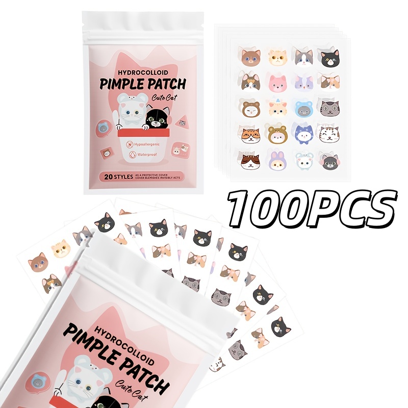 Skincare - 귀여운 고양이 여드름 패치 100개, 방수