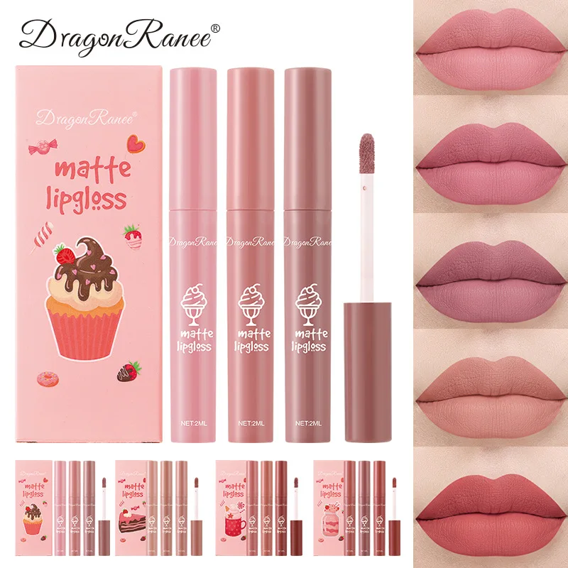 Matte Velvet Lip Tint Long Lasting - 3개/세트 벨벳 매트 누드 리퀴드 립스틱