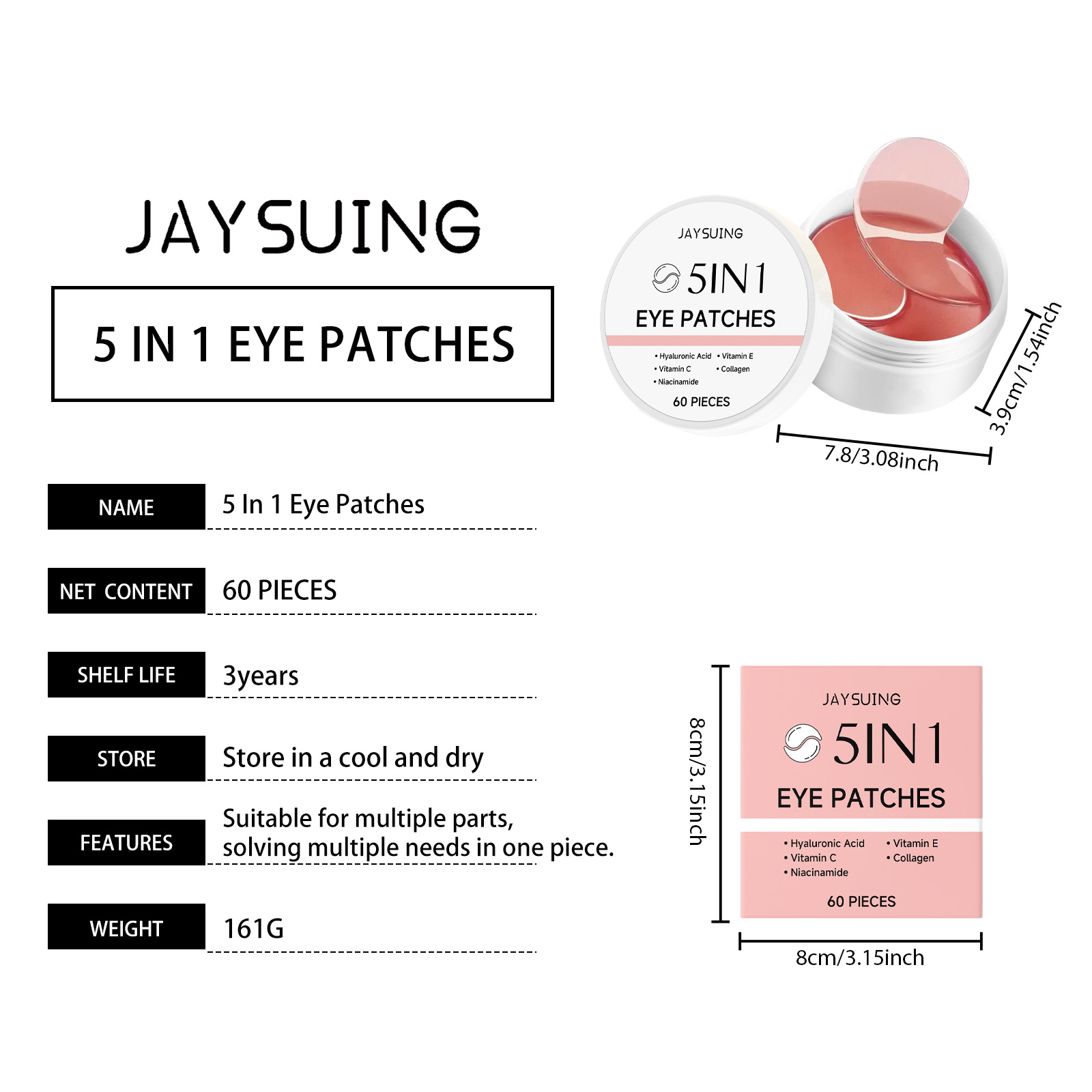 제이수잉 5-in-1 아이패치 장미향 히알루론산 & 콜 - Collagen Under Eye Patches 리뷰 및 가격